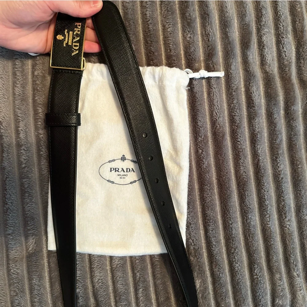 Prada Square Logo Plate Saffiano Leather Belt size 70 - Picture 7 of 9